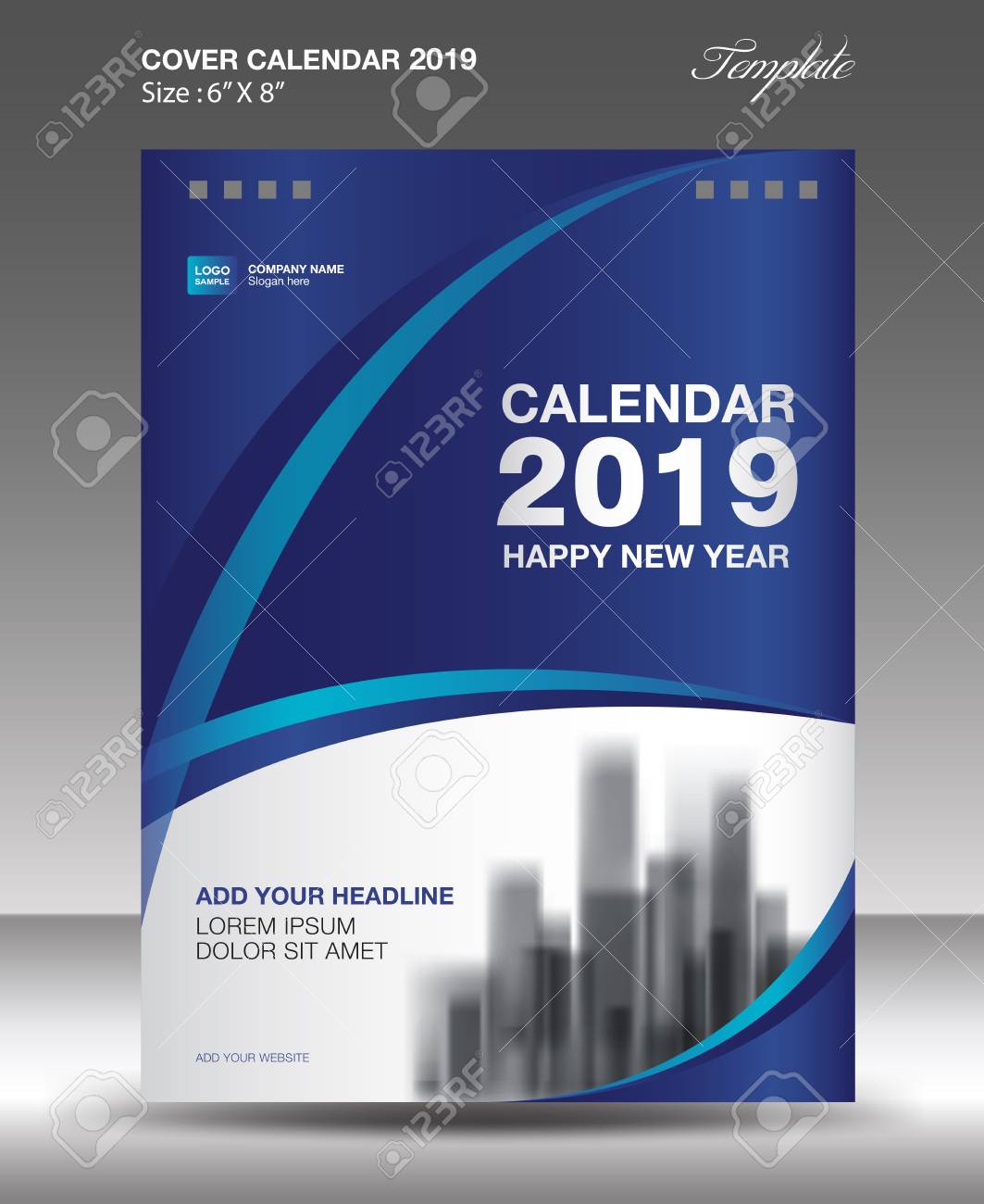 blue cover desk calendar 2019 design flyer template ads booklet
