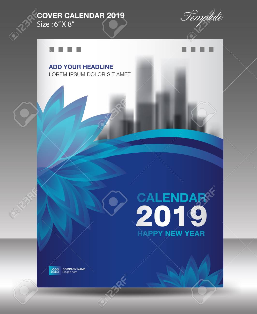 blue cover desk calendar 2019 design flyer template ads booklet