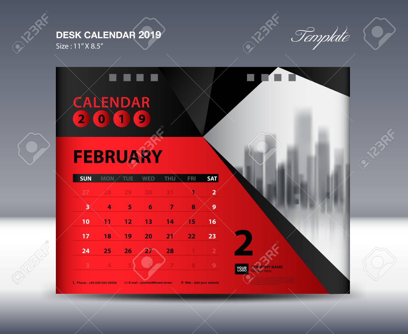 february desk calendar 2019 template week starts sunday stationery