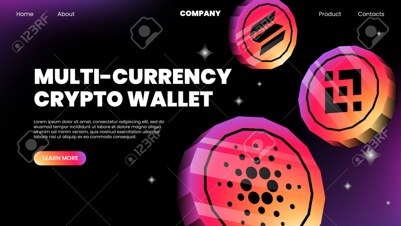 Multi Currency Crypto Wallet Banner. Website Landing Page Template. Vector  Illustration Клипарты, SVG, векторы, и Набор Иллюстраций Без Оплаты  Отчислений. Image 190364725