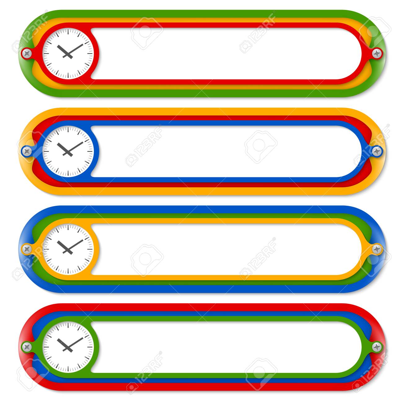 時計付きのテキストの 4 つのカラー フレームのイラスト素材 ベクタ Image
