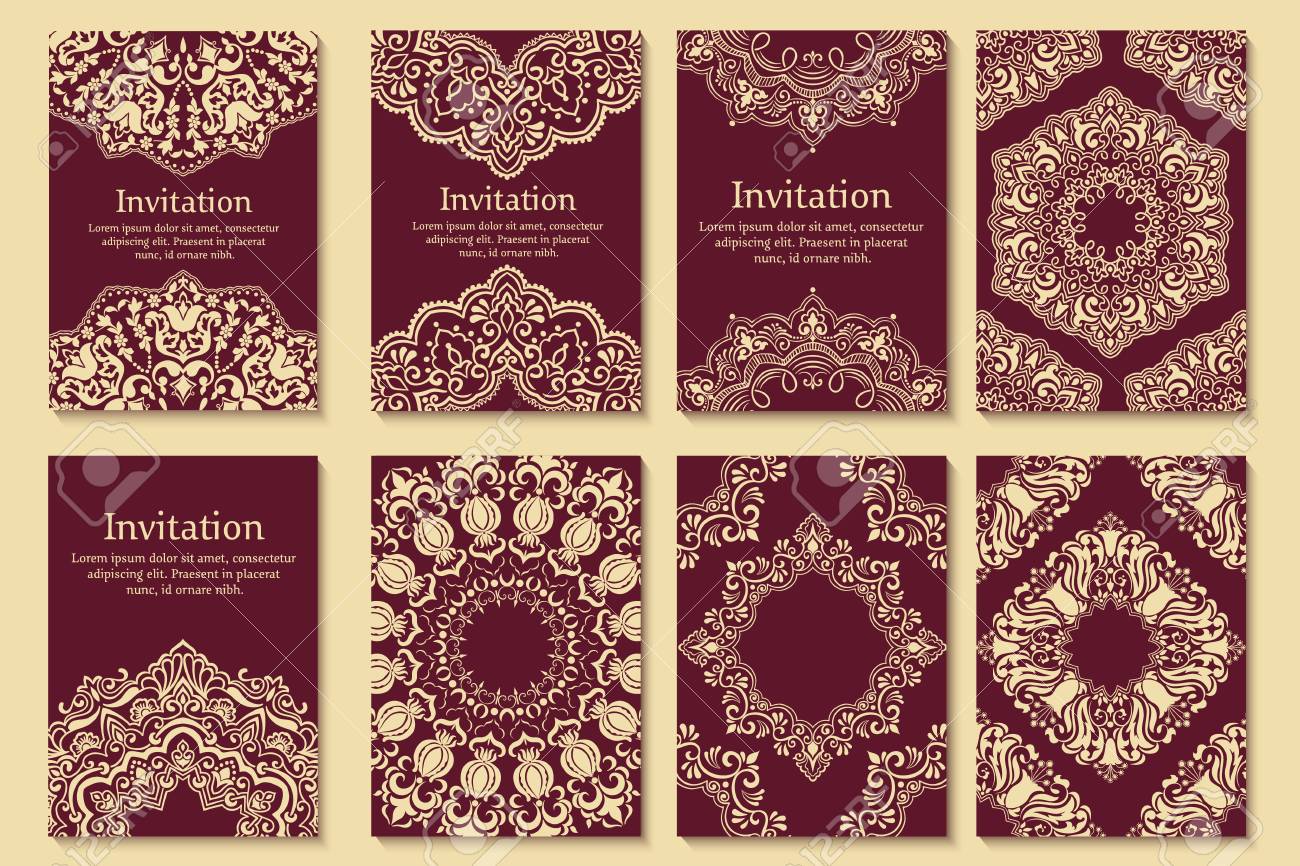 Set Of Invitations, Cards With Ethnic Henna Elements. Arabesque Style  Design. Business Cards. Royalty Free SVG, Cliparts, Vectors, and Stock  Illustration. Image 40860760., image size:1300x866