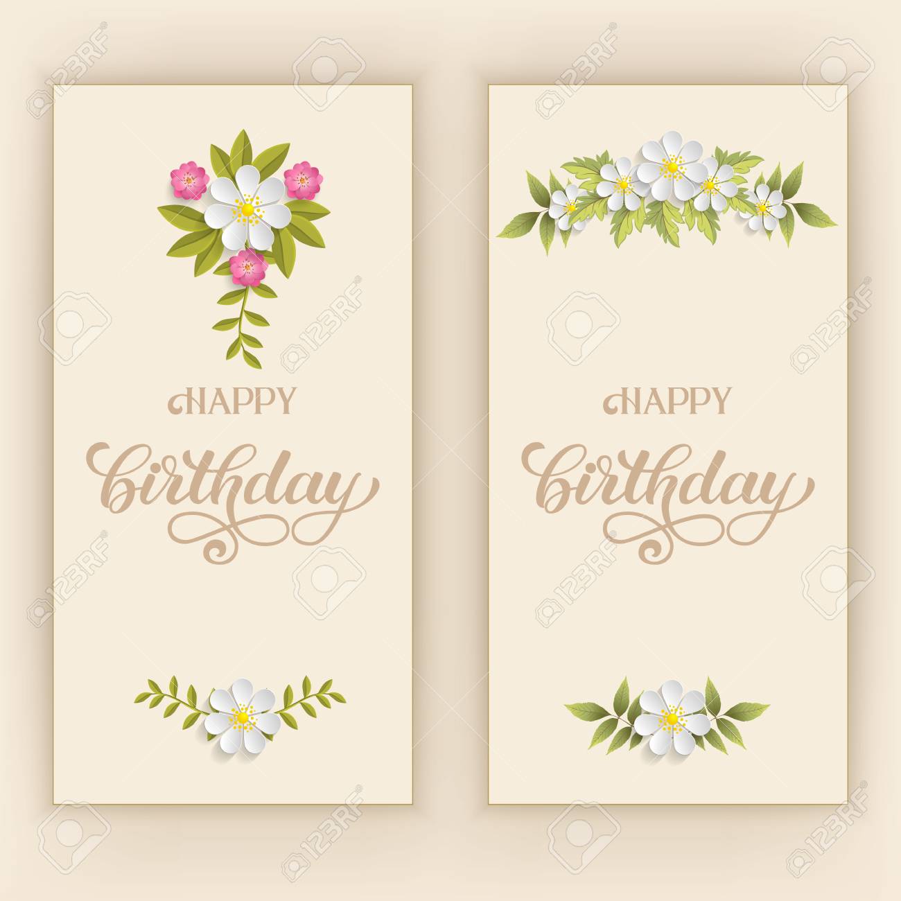 Carte De Joyeux Anniversaire Elegant Vecteur Carte D Invitation De Vecteur Avec Fond Et Cadre Avec Des Elements De Fleur Et Belle Typographie Toile De Fond Printaniere Ensoleillee Lettrage Artistique Clip Art Libres