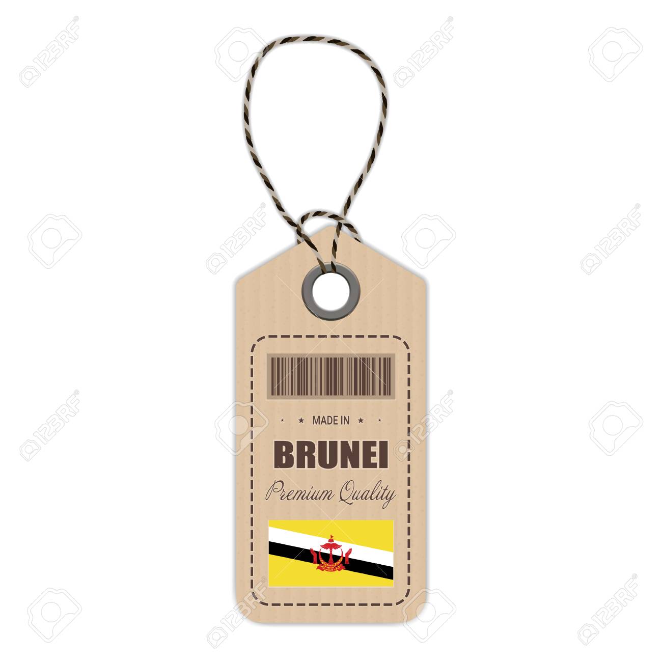 Hang Tag Made In Brunei With Flag Icon Isolated On A White Background Vector Illustration Made<script async src=