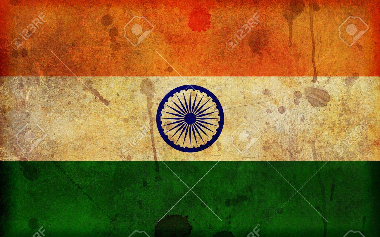 ワイド スクリーンのアスペクト比で インド共和国の旗の古い汚い ステンド グラス不潔なスタイルのイラスト の写真素材 画像素材 Image