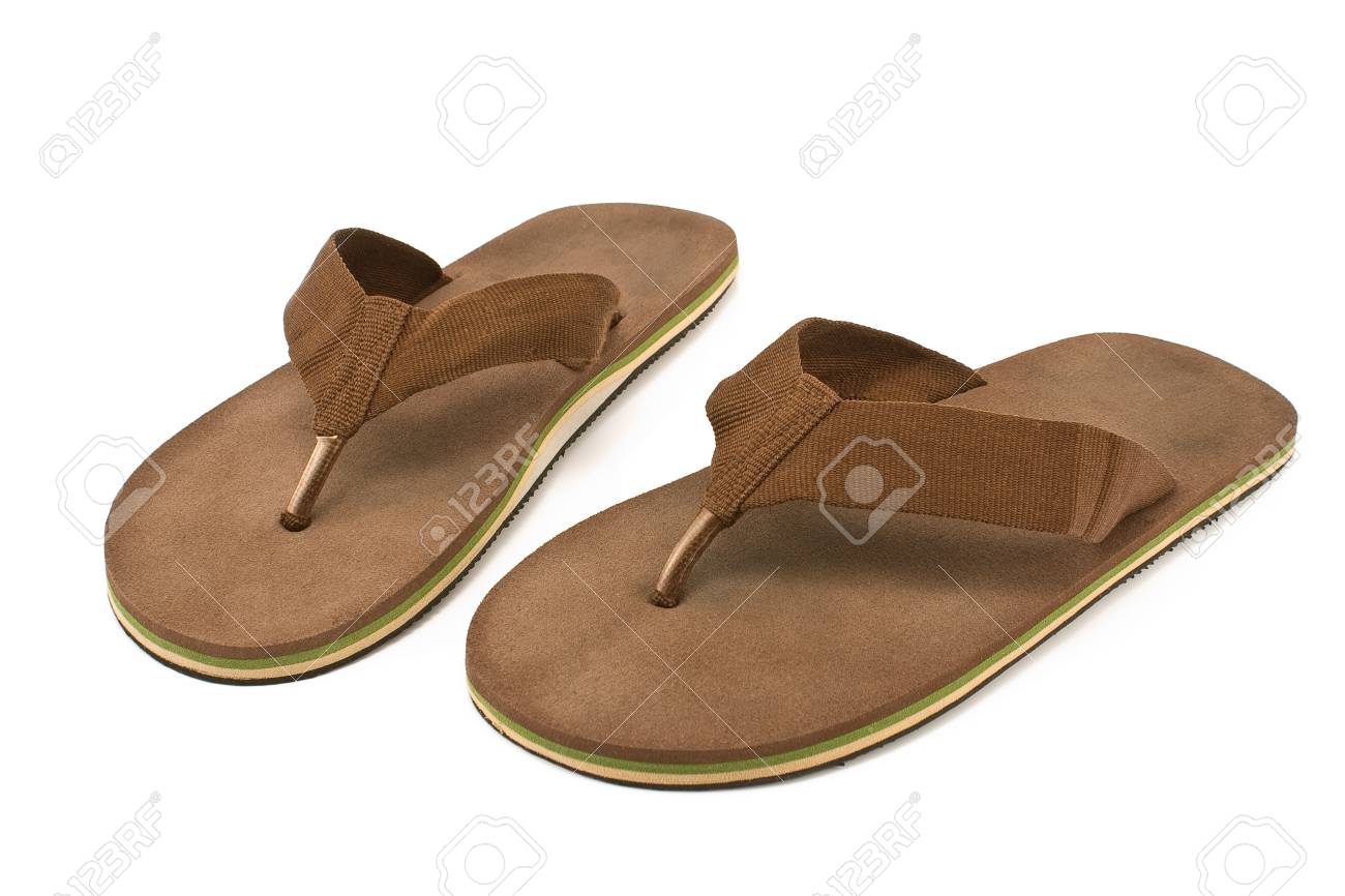 brown and white flip flops
