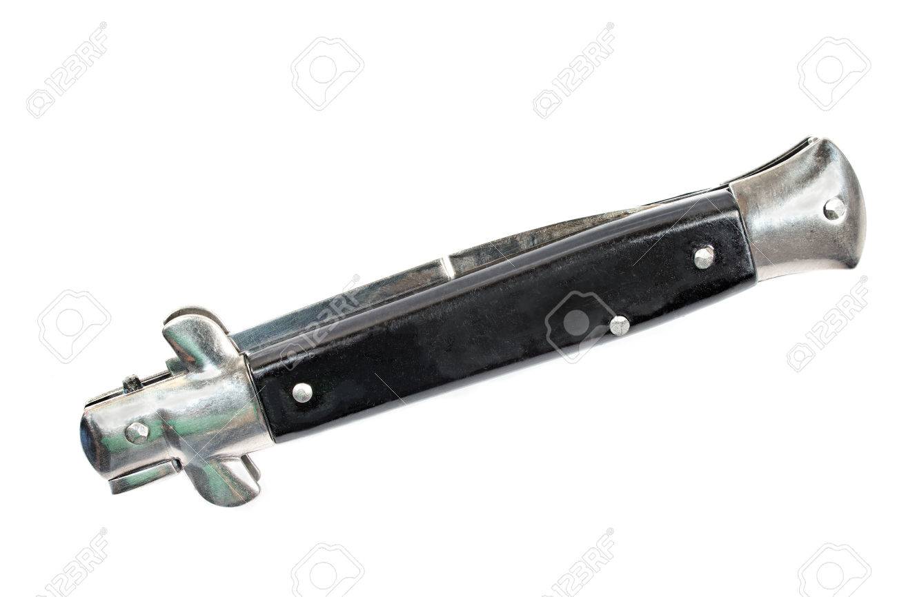 白で隔離閉鎖の飛び出しナイフ の写真素材 画像素材 Image