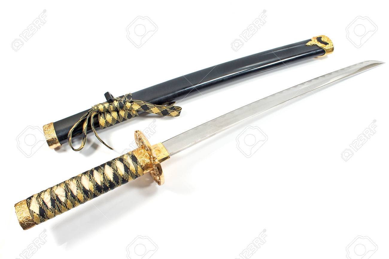 Japanese Samurai-Schwert Katana Isoliert Auf Weiß Lizenzfreie Fotos, Bilder  und Stock Fotografie. Image 39690155.