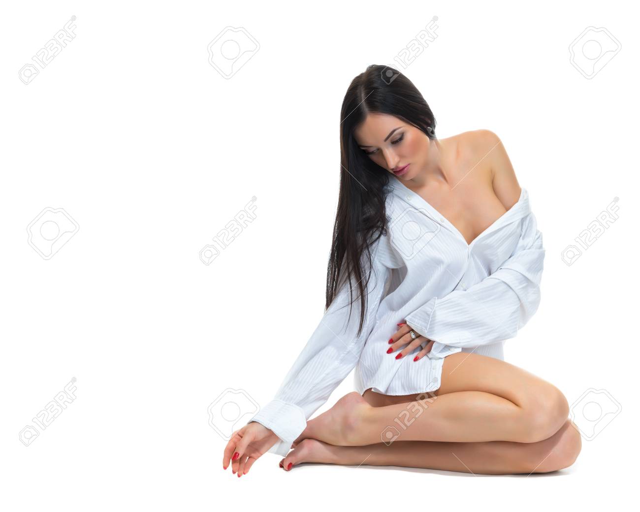 Girl wearing man's shirt Clearance