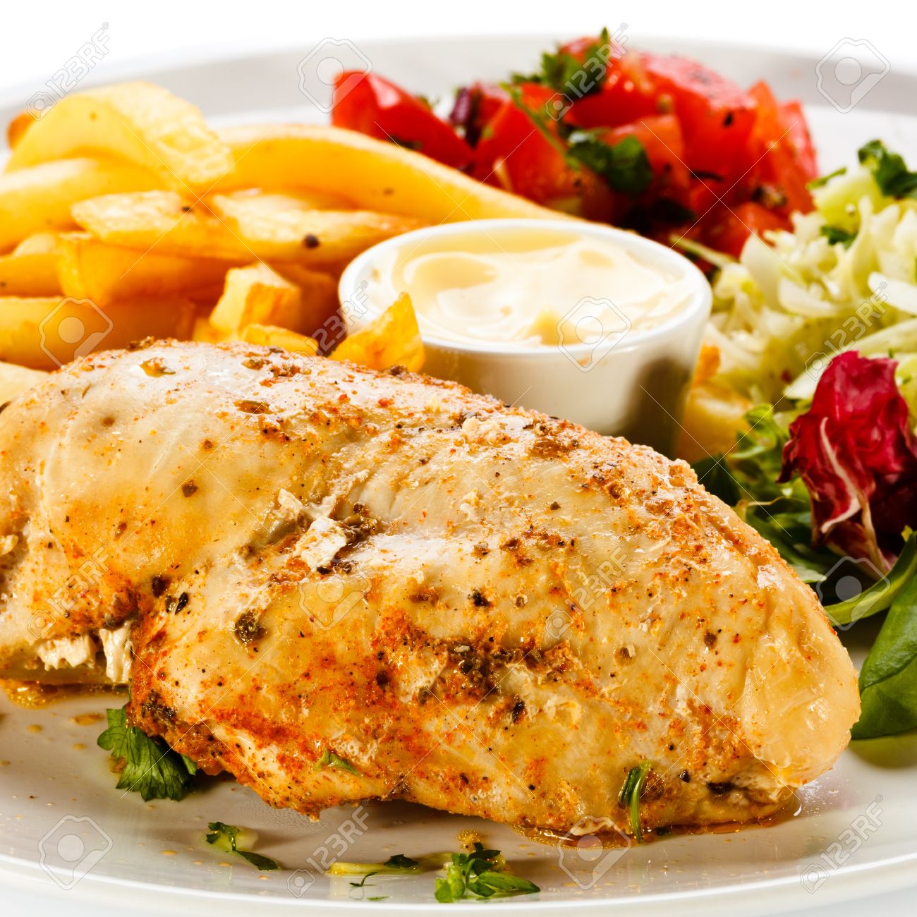 Grilled Chicken Breast French Fries And Vegetables Stock Photo Picture And Royalty Free Image Image 18538598