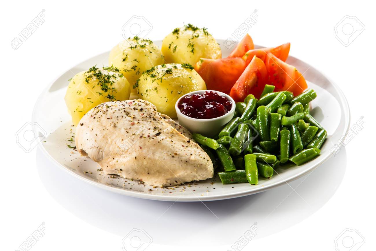 Boiled Chicken With Vegetables On A White Plate Stock Photo Picture And Royalty Free Image Image 30861916