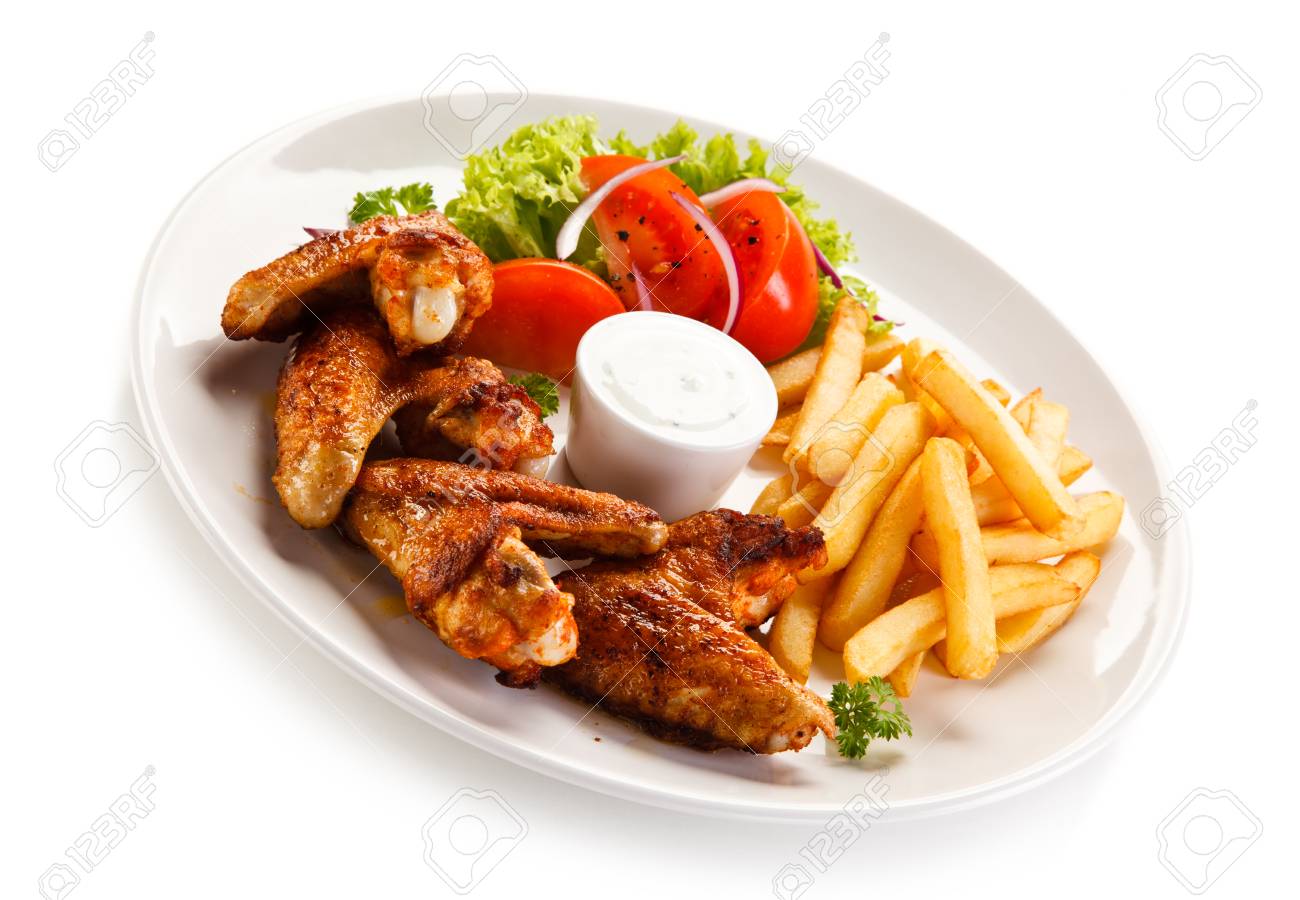 Fried Chicken Wings With French Fries