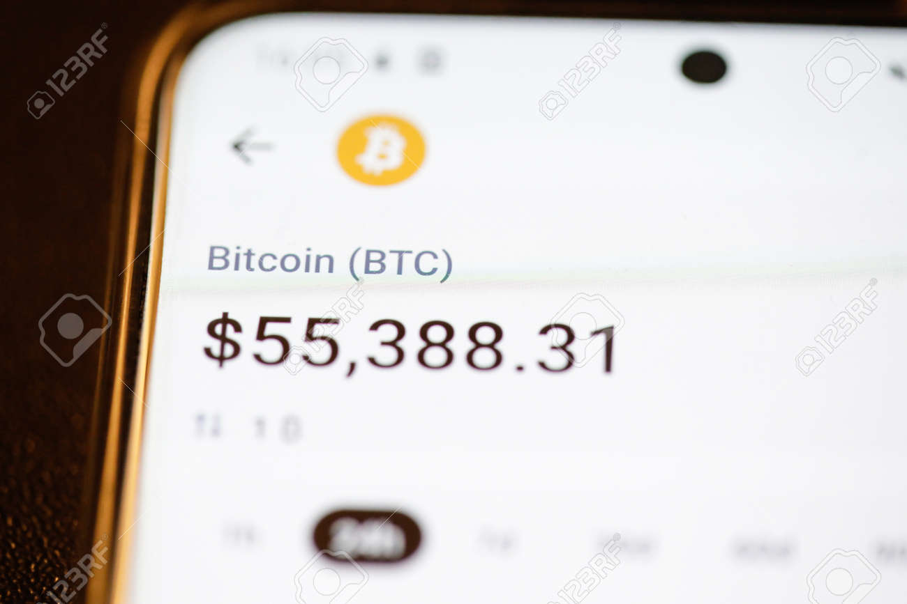 Bucharest, Romania - March 16, 2021: Details with the Bitcoin cryptocurrency value on a mobile phone display. - 166475959 Bucharest, Romania - March 16, 2021: Details with the Bitcoin cryptocurrency value on a mobile phone display. - 166475959