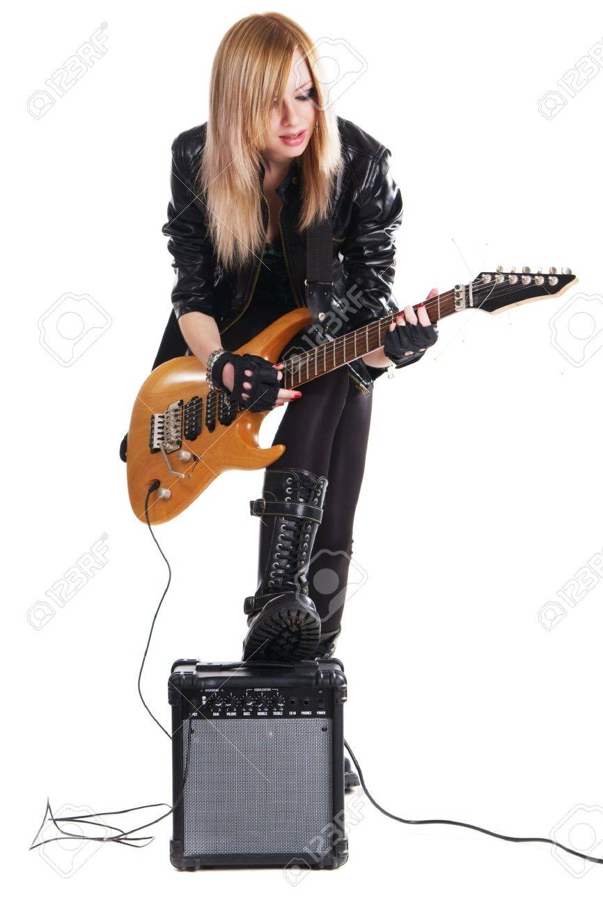 teen girl playing electric guitar Fuck club game