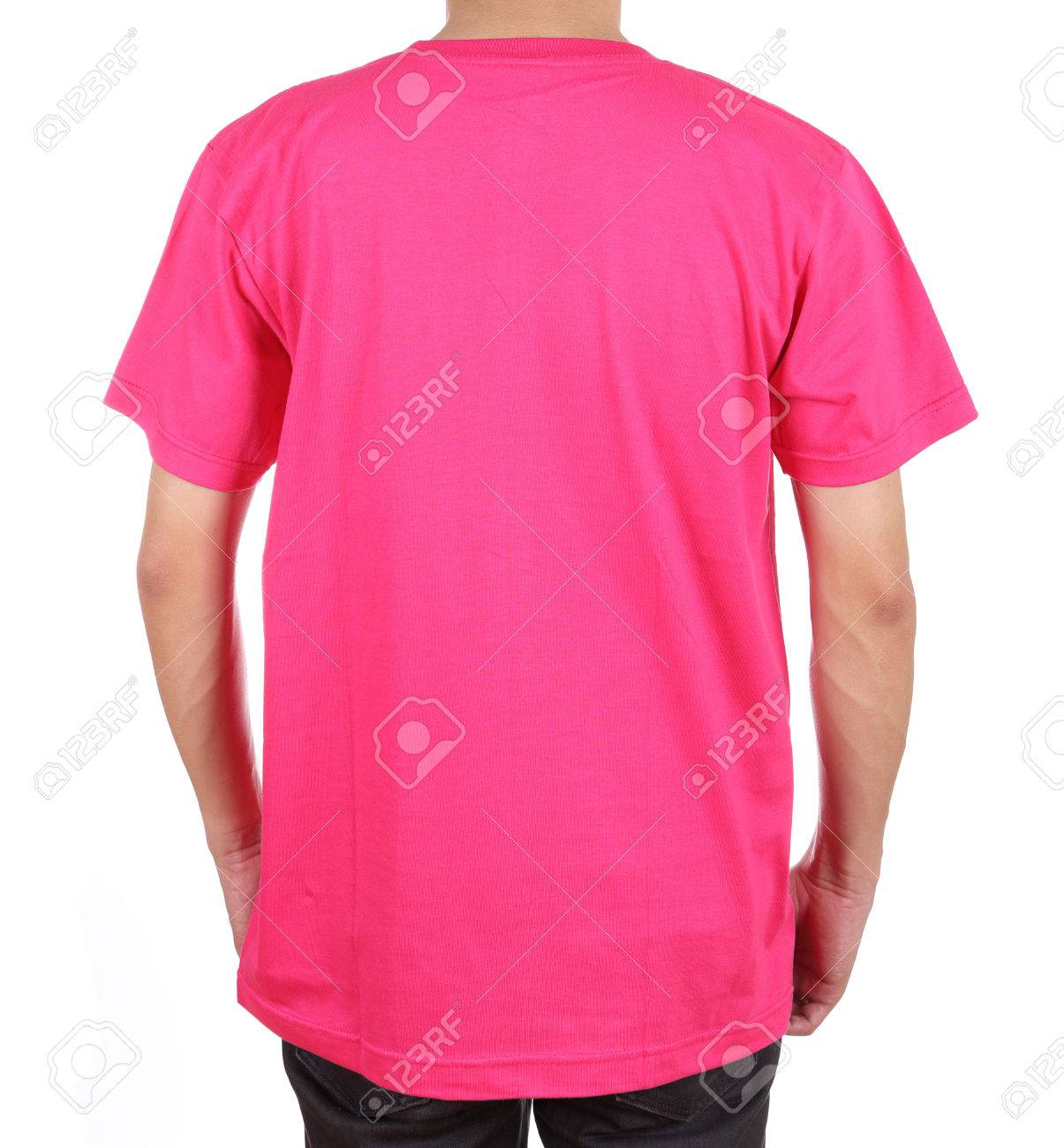 白い背景の上空白ピンク T シャツ男 奥側 に分離 の写真素材 画像素材 Image