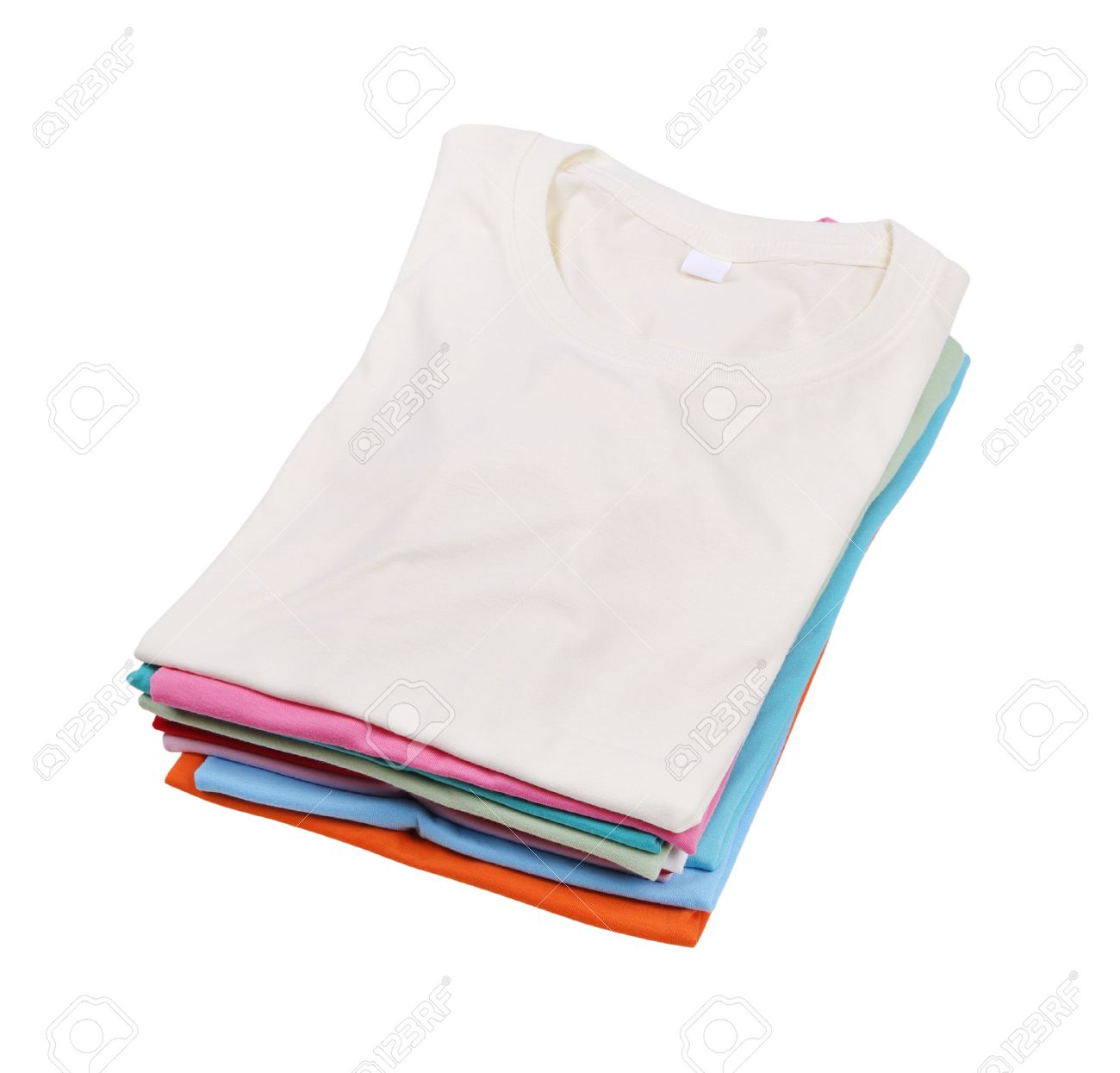 stack of colorful folded t-shirt isolated on white background (with clipping path) - 27845267 stack of colorful folded t-shirt isolated on white background (with clipping path) - 27845267