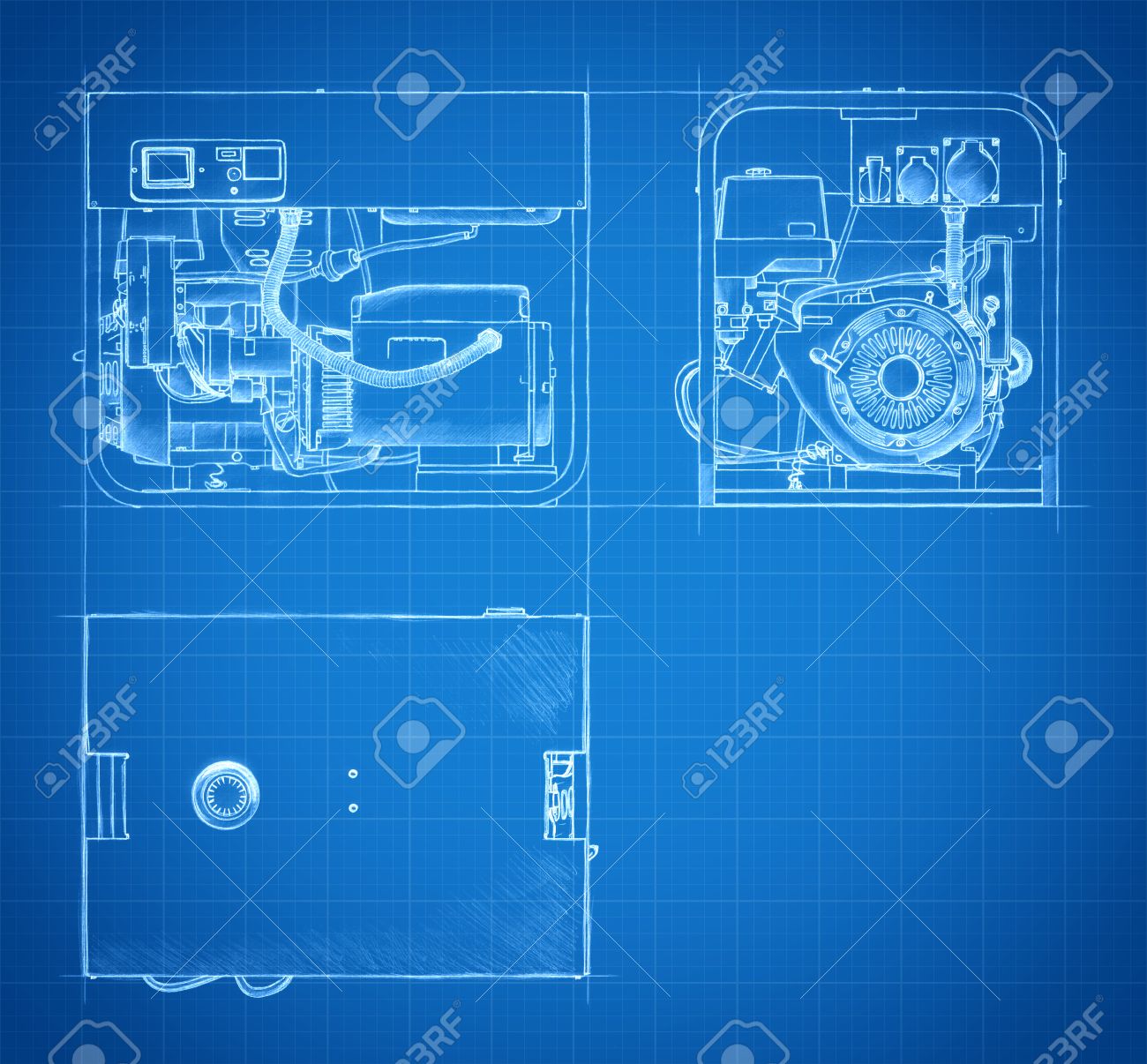 ガソリン発電機の設計図は エンジニア リングの図面やスケッチを設定 の写真素材 画像素材 Image 34527436