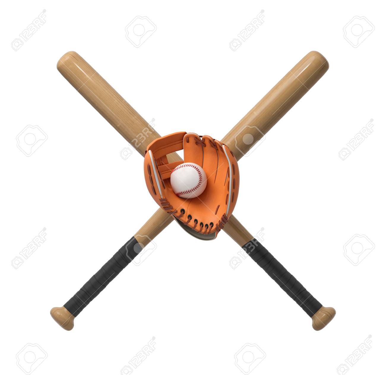 3d Rendering Of Two Wooden Baseball Bats With A Wrapped Handle