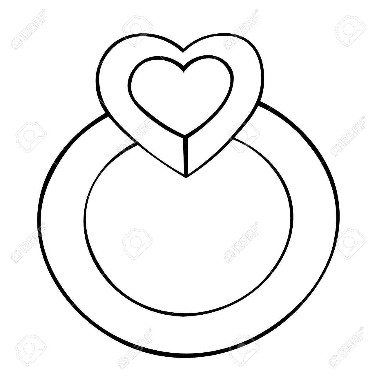 Ring With A Stone In The Shape Of A Heart. Stylish Decoration. Vector.  Colorless Background. Coloring Book For Children. Illustration For  Valentine Day, Wedding. Holiday Sketch. Royalty Free SVG, Cliparts,  Vectors, and, image size:1300x1300