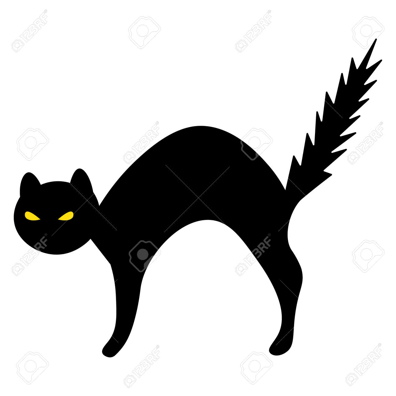 Cat. Silhouette. Witch Pet. Vector Illustration. Halloween Symbol. Outline  On An Isolated Background. Flat Style. The Frightened Animal Bristled.  Glowing Eyes. Creation Associated With Omens. Royalty Free SVG, Cliparts,  Vectors, and Stock, image size:1300x1300