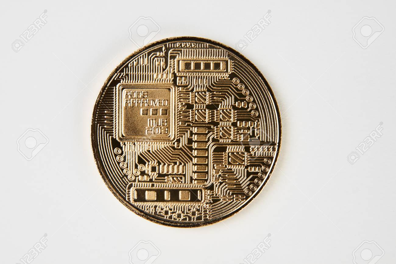 Golden Bitcoin Circuit Texture Isolated On White Background. Cryptocurrency  Coin, Close-up Stock Photo, Picture and Royalty Free Image. Image 100830425.
