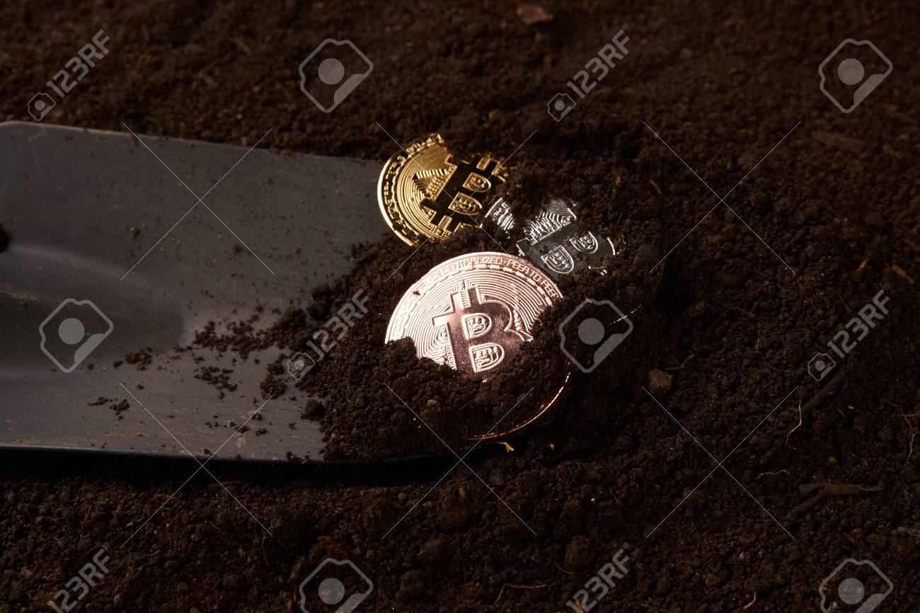 Bitcoin Gold Coins Silver And Bronze And Shovel Gardening Tool - 