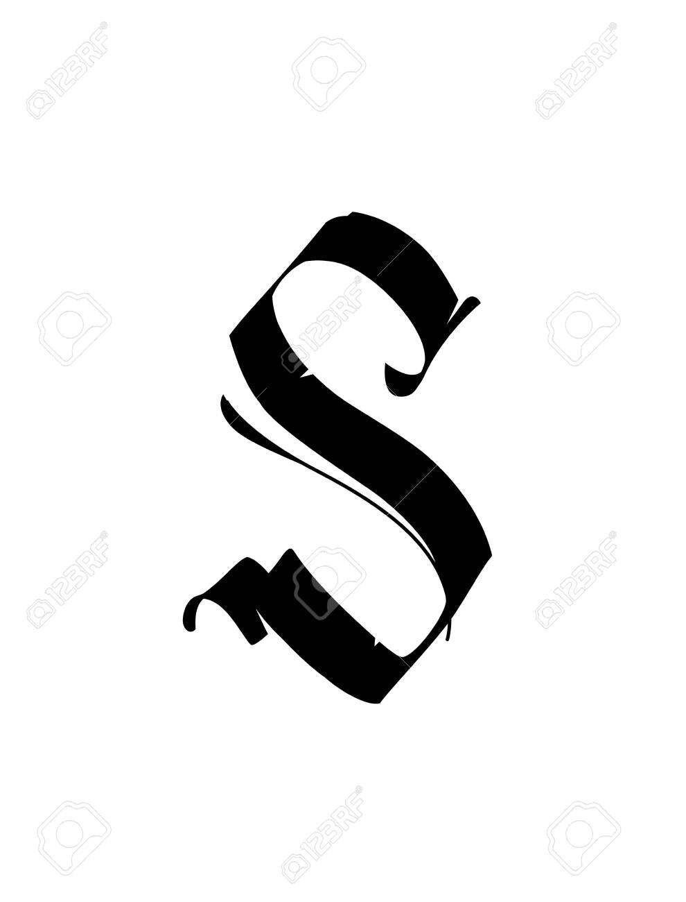 Letter S In The Gothic Style Vector Alphabet The Symbol Is Isolated On A Golden Background Calligraphy And Lettering Medieval Latin Letter Logo For The Company Monogram Elegant Font For Tattoo Royalty