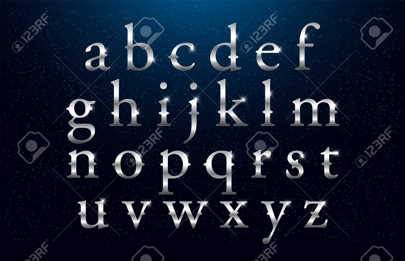 エレガントなシルバーカラーメタルクロムアルファベット小文字フォントのセット タイポグラフィクラシックスタイルのシルバー フォントは ロゴ ポスター 招待状用に設定されています ベクトルイラストレーター のイラスト素材 ベクタ Image