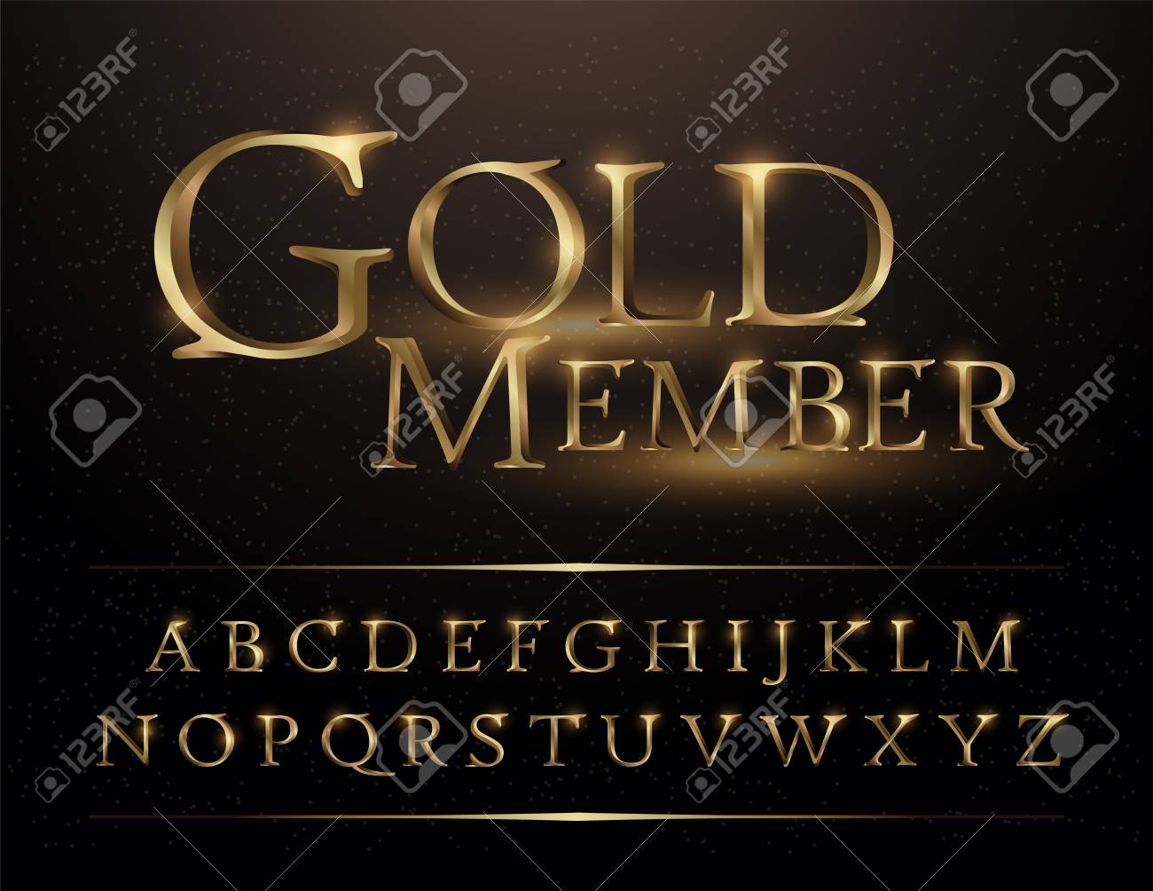 エレガントなゴールド カラーメタルクロムアルファベットフォントのセット タイポグラフィクラシックスタイルのゴールデンフォントセット ポスター 招待状 ベクトルイラストレーター のイラスト素材 ベクタ Image