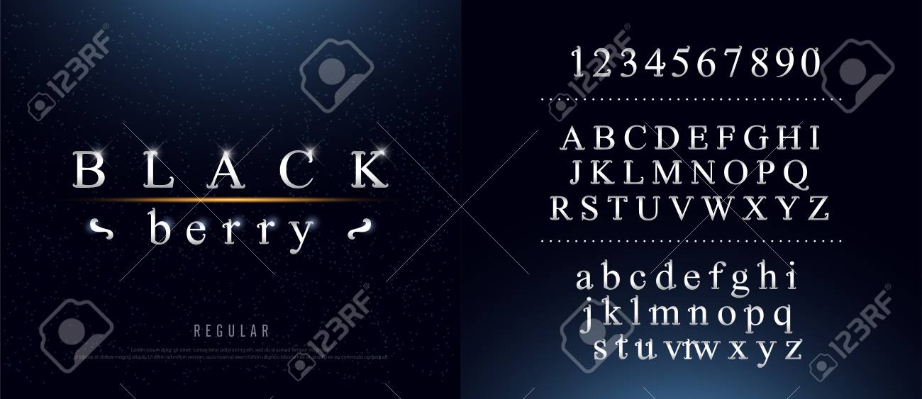 エレガントシルバーカラーメタルクロームアルファベットフォントのセット ロゴ ポスター 招待状のためのタイポグラフィクラシックスタイルシルバー フォントセット ベクトルイラストレーター のイラスト素材 ベクタ Image