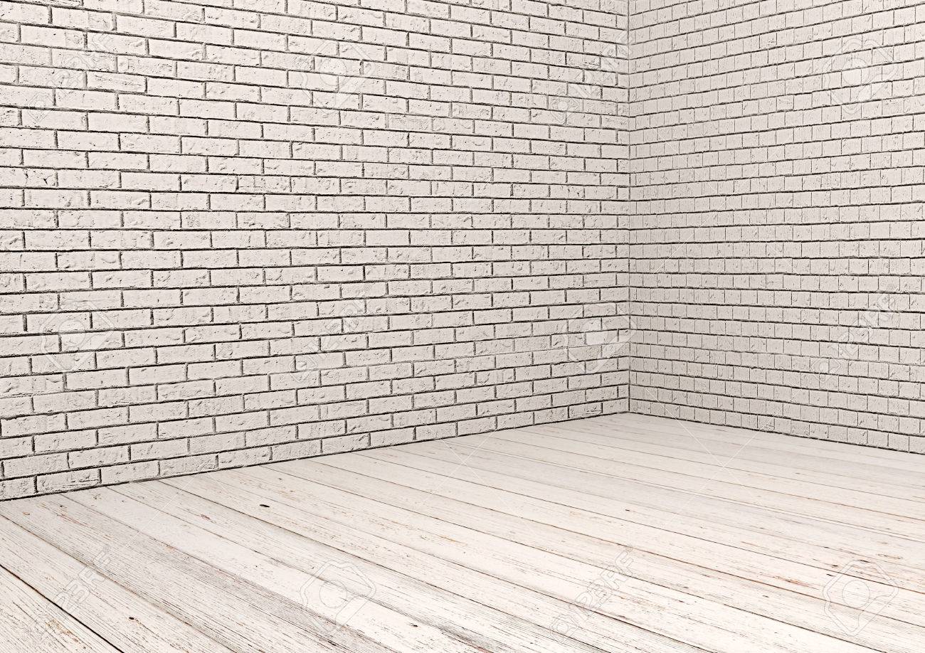 白いレンガの壁と白い木の床 の写真素材 画像素材 Image