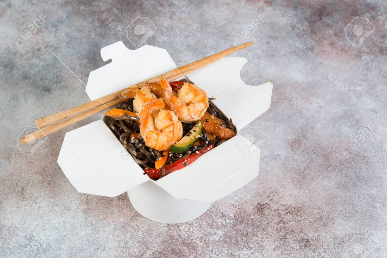 Stir Fry With Buckwheat Noodles Vegetables And Shrimp In Soy Stock Photo Picture And Royalty Free Image Image