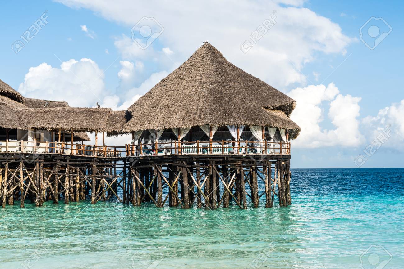 Colorful Landscape With African Hotel In Sea On The Pier Zanzibar Stock Photo Picture And Royalty Free Image Image