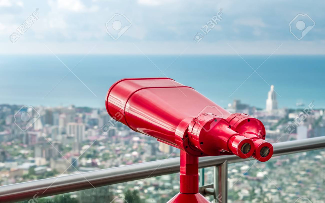 red binoculars
