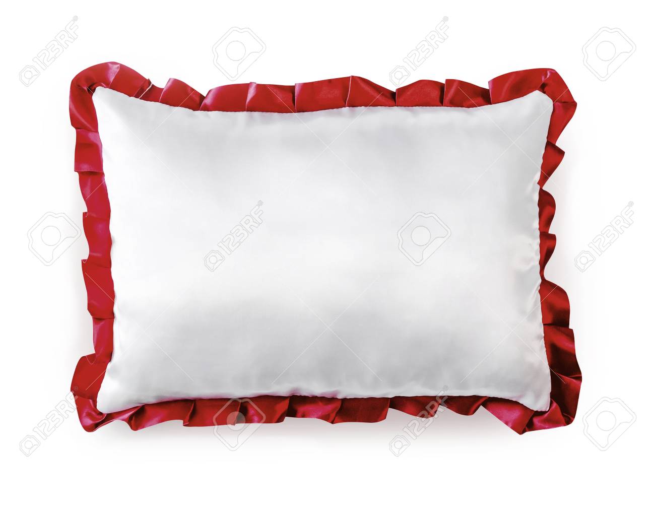white pillow with burgundy frill isolated on a white background burgundy and white background