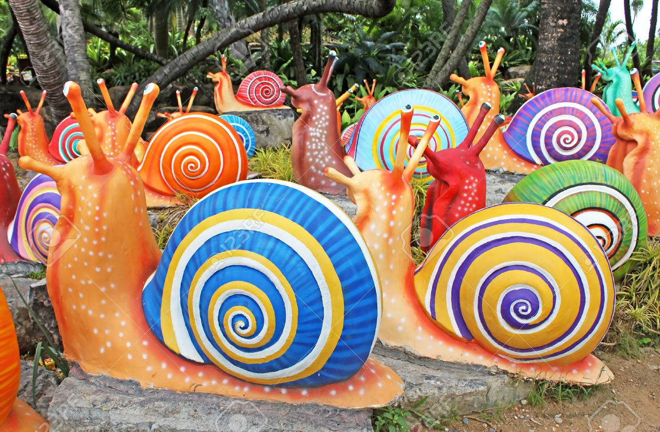 the synthetic giant snails as garden decoration in nong nooch the synthetic giant snails as garden decoration in nong nooch