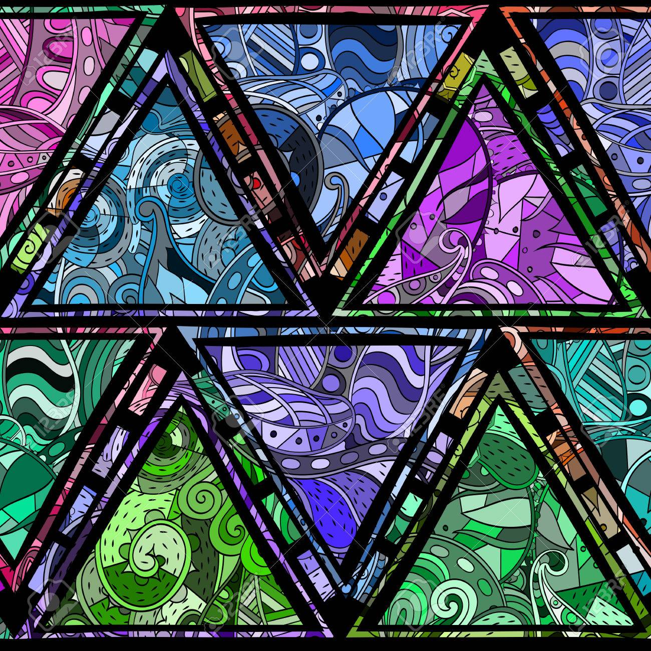 幾何学模様のループ 落書き風のパターンのステンド グラスのスタイルで Mehendi ペーズリー 幹 スパイラル 波 芽の一時的な刺青のデザイン 手作りのだらだらデザイン サイトの背景に印刷します ベクトル のイラスト素材 ベクタ Image