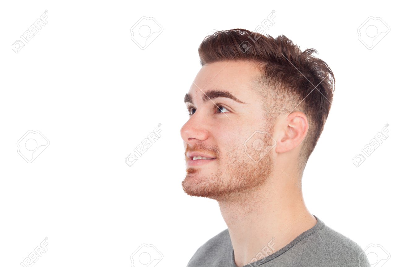 profile of a casual men isolated on a white background stock photo