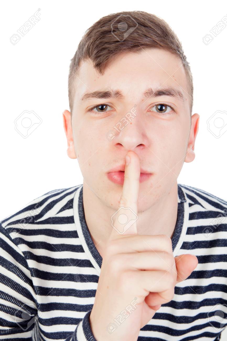 面白い男が彼女の顔は 白い背景で隔離のしかめっ面 の写真素材 画像素材 Image
