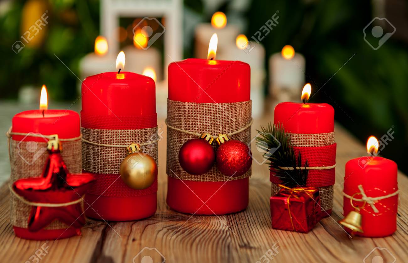 Candles For Christmas In Red Beautiful Holidays Decoration Stock Photo Picture And Royalty Free Image Image 84875305