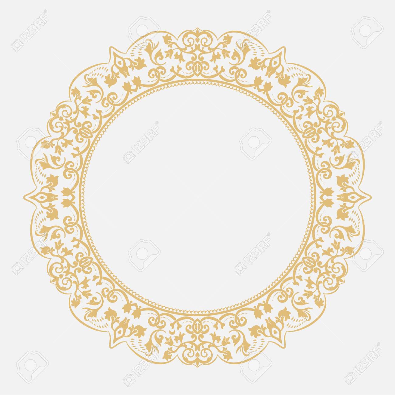 Round Decorative Baroque Ornament Flower Gold Frame With Space For Text Lace Element Vector For Design Invitation Logo Postcards Royalty Free Cliparts Vectors And Stock Illustration Image