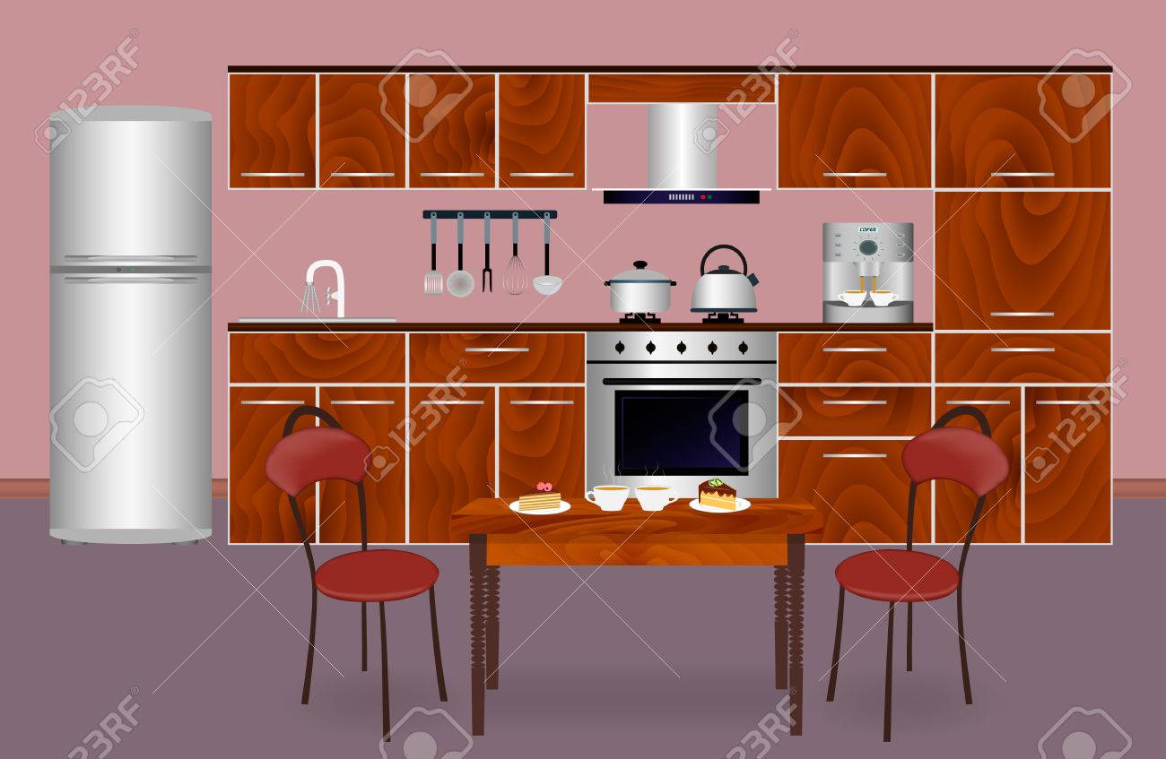 wooden kitchen interior banner for your web design housewife