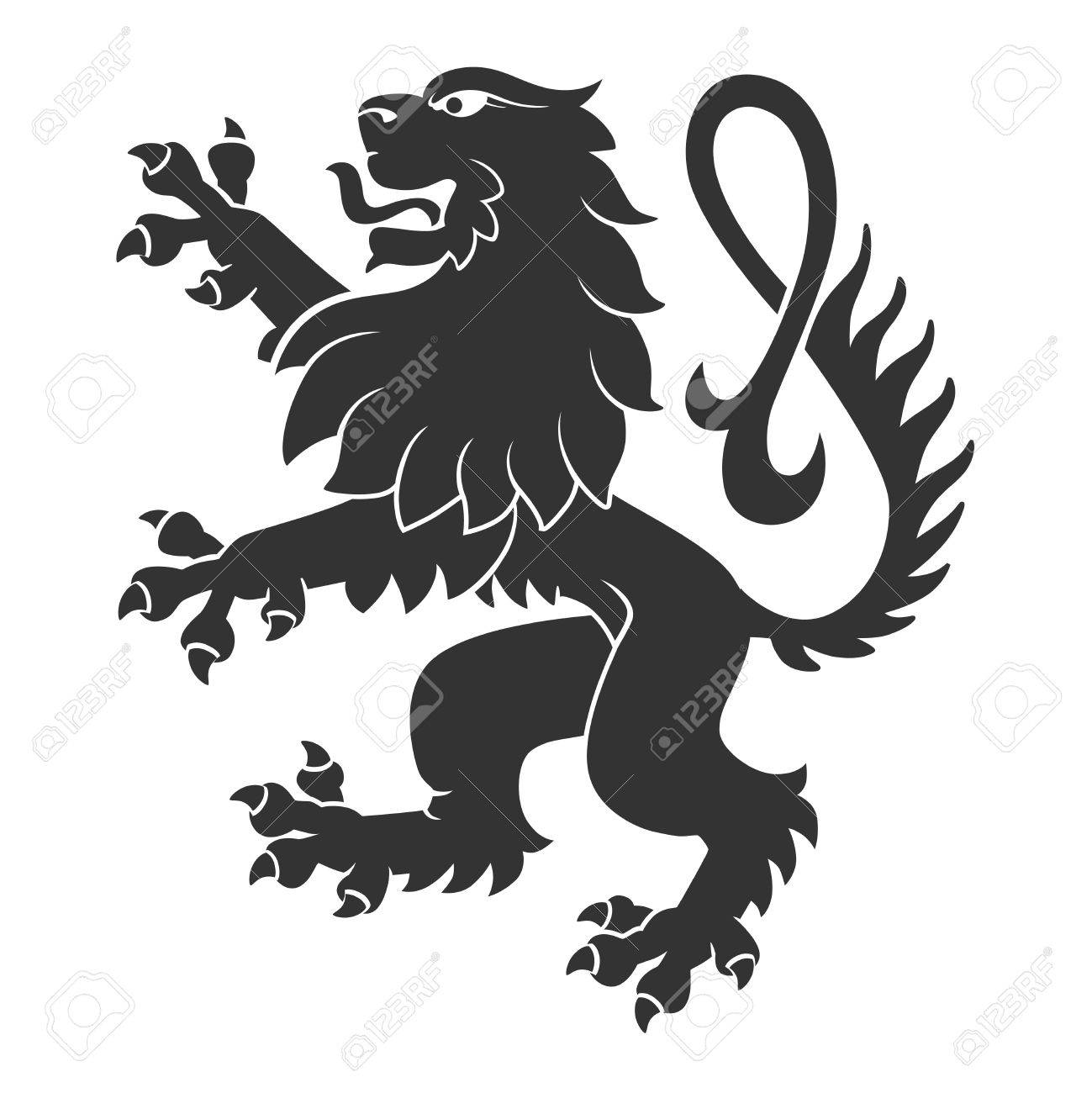 Black Standing Lion For Heraldry Or Tattoo Design Isolated On White  Background Royalty Free SVG, Cliparts, Vectors, And Stock Illustration.  Image 48832999.