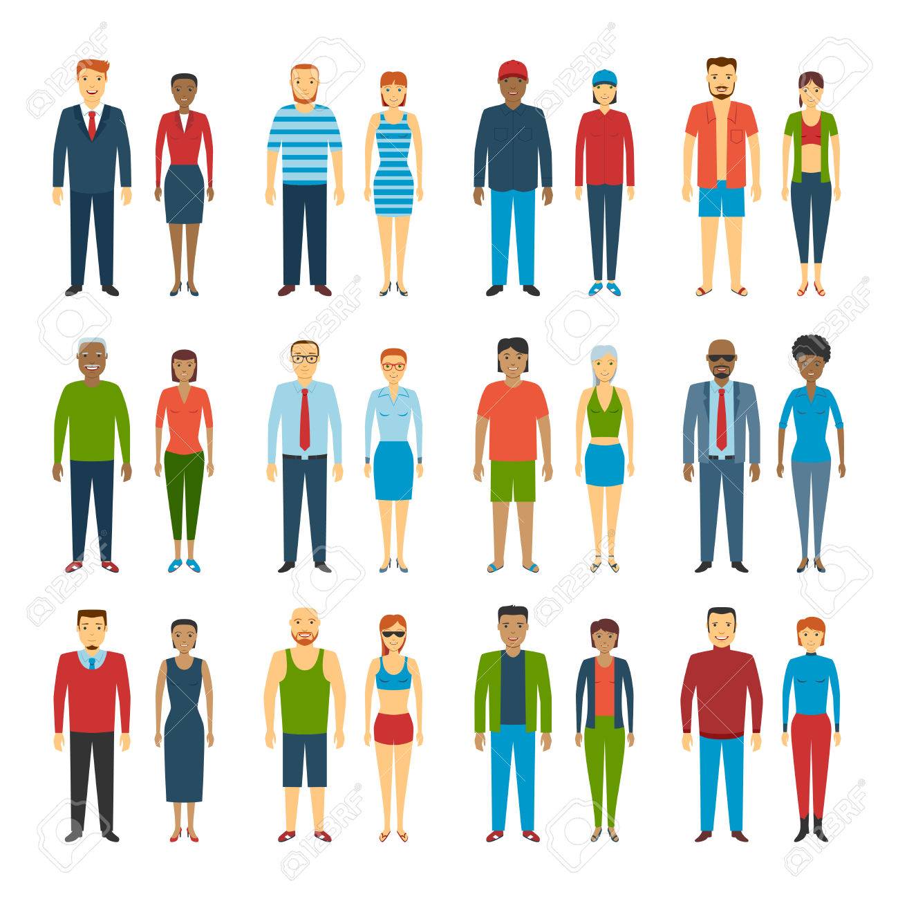 conjunto de personas de pie en el fondo blanco diferentes estilos