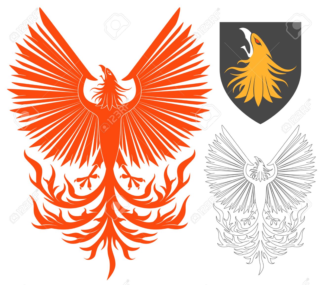 red soaring phoenix bird illustration for heraldry or tattoo