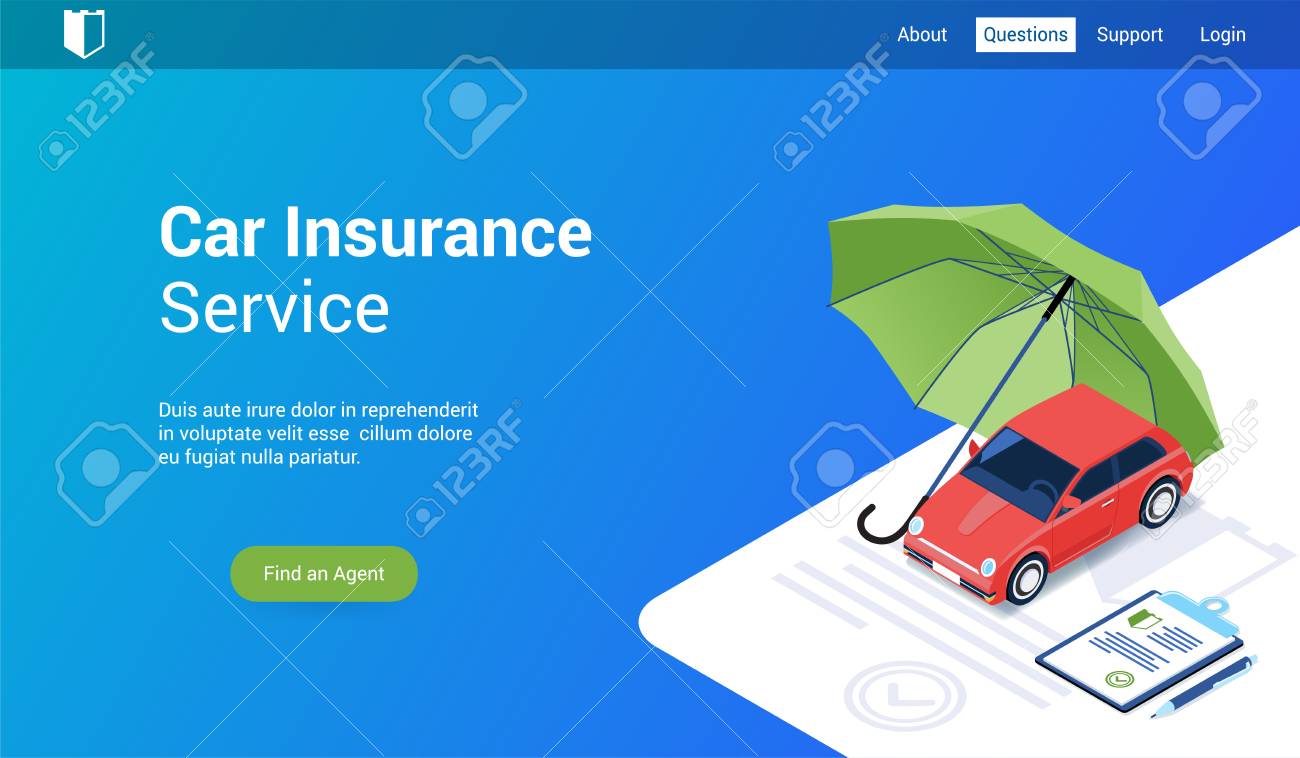 Isometric landing page template for car insurance. Vector illustration mock-up for website and mobile website - 125887992 Isometric landing page template for car insurance. Vector illustration mock-up for website and mobile website - 125887992