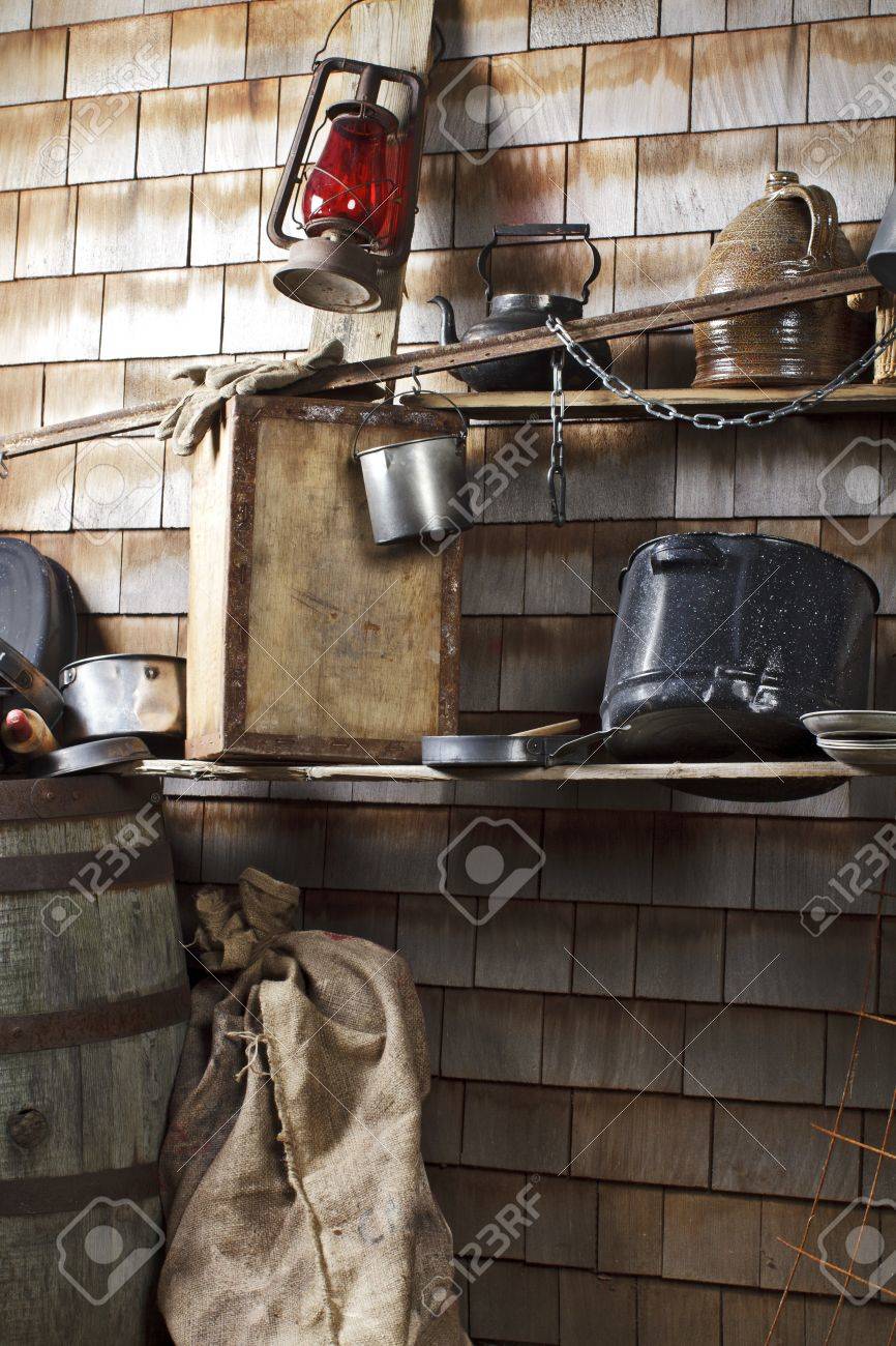 Traditional Outdoor Cowboy Kitchen With Battered Cookware Jug Stock Photo Picture And Royalty Free Image Image 16962145
