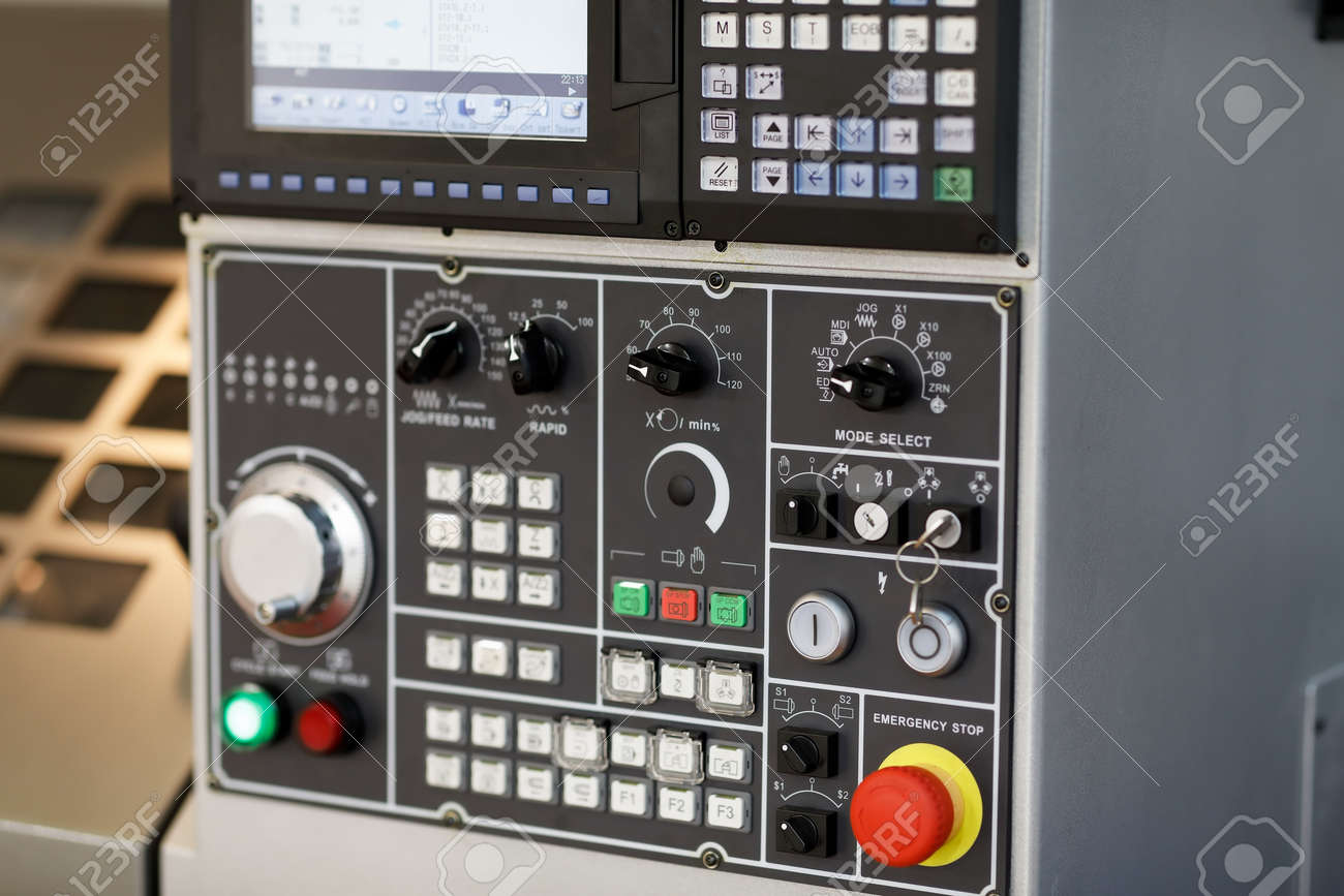 Control console of a CNC machining center. Selective focus. - 158659956 Control console of a CNC machining center. Selective focus. - 158659956