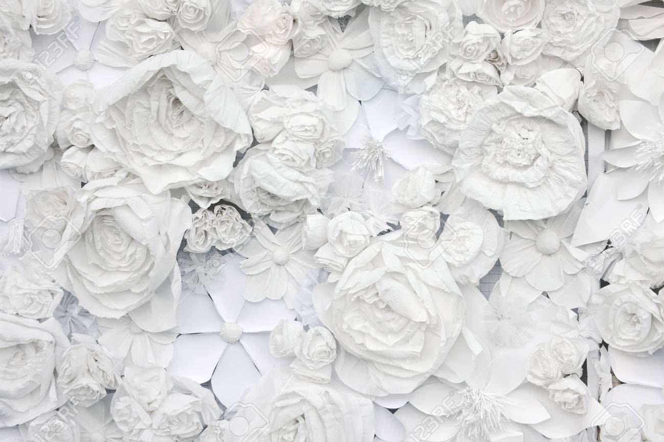 decorative background from white paper flowers of a paper mache flower paper mache