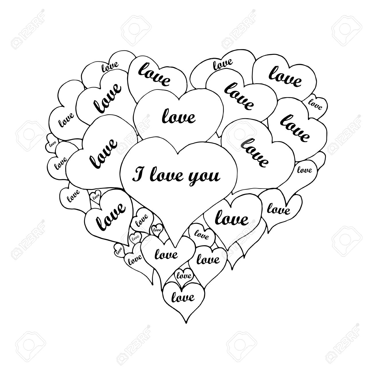 Main Dessinee Beaucoup De Coeurs En Forme De Coeur Avec L Inscription Je T Aime Et L Amour Fond De L Enregistrement Des Vacances Cartes Cadeaux Invitations De Mariage Jour De La Saint Valentin Clip Art Libres De